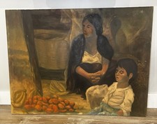Vintage Moody Oil Painting Woman Child Folk Art Signed Gibson 47.5” Large picture