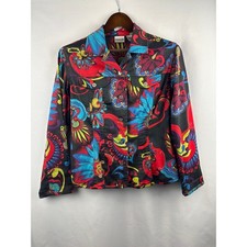 Women’s Chico’s Size 1 Black w/ Multicolor Paisley Button Up Shirt picture