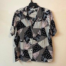 Donnkenny Women's multi Pattern Shirt Pink White Black 2XL Retro 70's Vintage picture