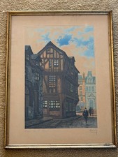 Antique Jules Leray Hand Colored Etching Rouen 