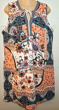 DR2 Women's L Multicolor Floral Sleeveless V-Neck Tie Tunic Blouse Lined picture