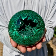 2.24LB Rare Natural Malachite quartz hand Carved sphere Crystal Healing picture