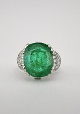 Antique Art Deco Platinum 5.00ct + Vivid Green Emerald & Diamond Women's Ring picture