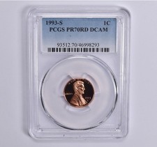 1993-S Lincoln Memorial Cent PR70 RD PCGS Blue Lbl picture