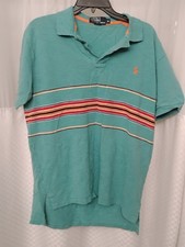 Vintage 90s Polo Ralph Lauren Striped Polo Shirt Mens Medium Teal Green Slub picture