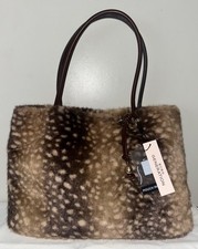 NEW NWT BCBG Generation Faux Fur Deer Print Tote Bag + Pouch Dark Fawn Brown picture