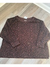 American Eagle Big Hug Leopard Waffle Knit Crewneck Sweatshirt Brown Black XXL picture