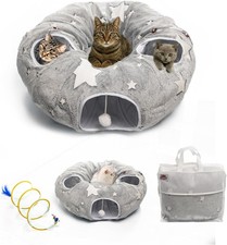 NEW Cat Tunnel Bed Indoor Cats - Plush Interactive Donut Tunnel w/ Dual Peekaboo picture