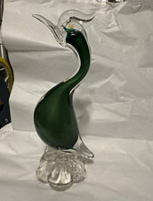 Vintage Murano Venetian Art Glass Bird Iridescent Green Incased In Clear picture