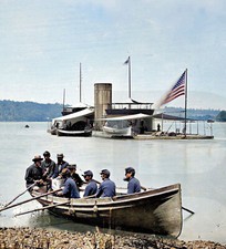1864 Monitor U.S.S. Onondaga; soldiers in rowboat 11 x 14