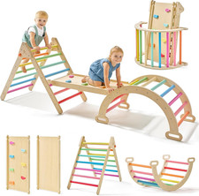 Tiny Land Pikler Triangle Set, 7-In-1 Foldable Pikler Triangle Climbing Toys Set picture