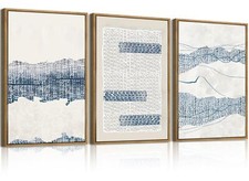 IARTTOP Large Blue Boho Canvas Wall Art Framed Mid Century Modern Wall Art Bl... picture