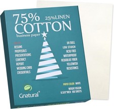 75% Cotton 25% Linen Business Paper, 85gsm 8.5”×11” Inkjet Printer Paper, Wat... picture