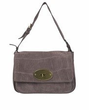 Authentic MULBERRY Bayswater Croc Suede Leather Flap Turn Lock Bag Grey picture