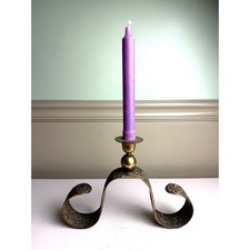 Vintage 1997 Brass Taper Candle Holder Embossed Scroll Ornate Gothic Decor picture