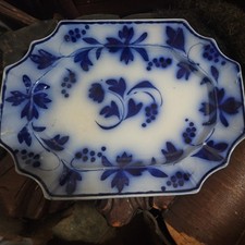 1840's Antique FLOW BLUE   BLUEBELL & GRAPES Platter by T&R BOOTE picture