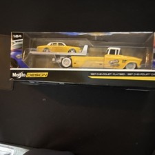 Maisto Design Chevrolet 1957 Flatbed Caprice Yellow White 1:64 Diecast Car picture