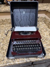 Clean Antique 1930s Smith Corona Silent Maroon Red Portable Typewriter With Case picture