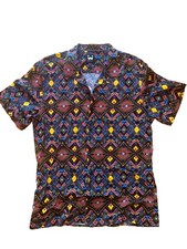 WXYZ Men’s Camp Shirt Large 100% Viscose Geometric Aztec Print Resort Button Up picture