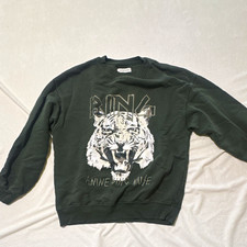 ANINE BING Muse Tiger Graphic Crewneck Pullover Sweatshirt Green Organic S picture
