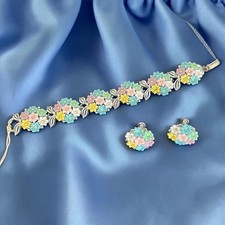 1950 Vintage Lisner Pastel Floral Bracelet and Earrings Set Gorgeous Beautiful picture