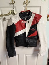Akito Vnt 90s Racing Moto Leather Jacket Euro Red Black Sz 14 34x19 Crop White picture