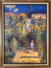 Claude Monet Artist’s Garden At Vetheuil Painting Wall Art Canvas Framed 18”x24” picture