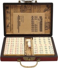 Vintage Chinese Mahjong Set Traditional 144 Tiles Mah-Jong Game Set w/ Case Box picture