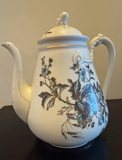 Antique Haviland Limoges Coffee Pot Rope Handle Blue Floral Broken Lid W/Piece picture