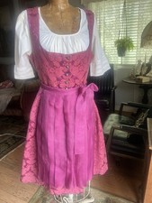 Vintage 60s Burgundy Dirndl Trachten Dress  Blouse Apron Oktoberfest EU 44 M picture