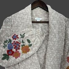Sundance Womens Beige Marl Floral Embroidered Open Front Cardigan Sweater SZ S picture