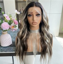 Dark Brown Blonde Ombre Wig HD Front Lace Human Hair Blend Highlight  Wavy Curly picture
