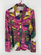 BCBG Max Azria X Soft Button Shirt Women Size Large Long Sleeve Pink Floral $140 picture