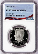 1985-S Proof Kennedy Half, Graded PF70UC by NGC ~ NEW Patriotic OSR Label picture