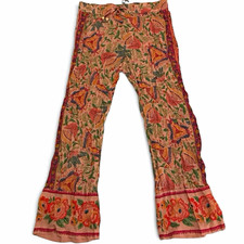 NWT Cynthia Rowley Women’s Pink Funky Floral Boho Bead Drawstring Flare Pants L picture