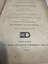 Antique 1845 Commentaries On The Laws Of England Old Book 181 Years Old picture