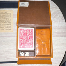 Vintage 1940s E.S. Lowe Leather Cribbage Travel Set Cards Dice Pegs Case picture