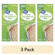 (3 pack) Great Value Sandwich Bags, Fold Top, 200 Count picture