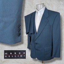 Vintage Marco Cellini 2 Piece Suit Mens 44R Pants 38x30 Solid Green Blue Wool picture