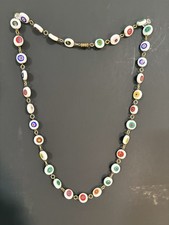 Vintage Italian Murano Millefiori Glass Disc Bead Link Chain Necklace 28