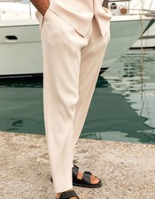 Bélier Ecru Pleated Pants Relaxed Fit Lightweight Breathable Fabric Size M New picture