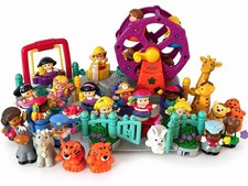 Mix Lot 38 PC VTG Fisher Price Little People Ferris Wheel Gate Table Chairs Zoo picture
