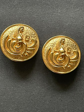 Vintage Fendi 1980s Astrologia Aquarius Gold Plated Medallion Clip-On Earrings picture