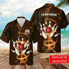 Personalized Bowling Team Hawaiian Shirt, Custom Name Aloha Button Up picture