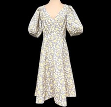 Rebecca Taylor La Vie Floral Midi Dress Puff Sleeve V Neck Cotton Fit Flare NWT picture