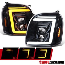 Fit 2007-2014 GMC Yukon XL Slick Black LED Bar Projector Headlights Sequential picture