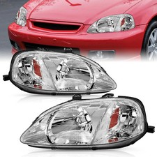 1999-2000 Civic Headlight Assembly Set Chrome Amber Corner Driver Passenger Side picture