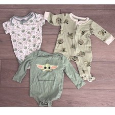 Star Wars Baby Yoda Grogu Baby Clothes Lot 3 Piece 3M 12M 18M Sleeper Bodysuits picture