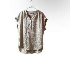 Vince 100% Silk Champagne Beige Split-Neck Cap Sleeve Blouse picture