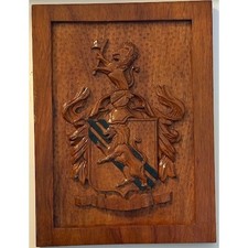 Vintage Hand Carved Wood Family Crest Coat of Arms Lion Plaque Wall Art picture